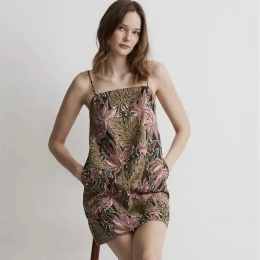 Madewell Goldie Mini Dress Size 14 Linen Blend Tropical Floral Sleeveless Summer